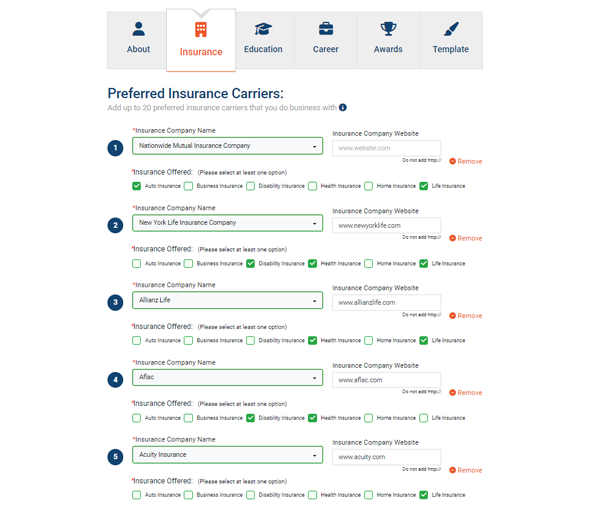 Manage Your Profile - Preferred Insurance Carriers