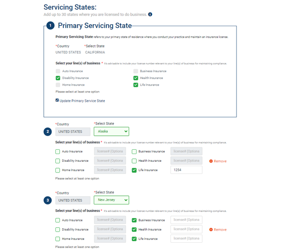 Manage Your Profile - Servicing States