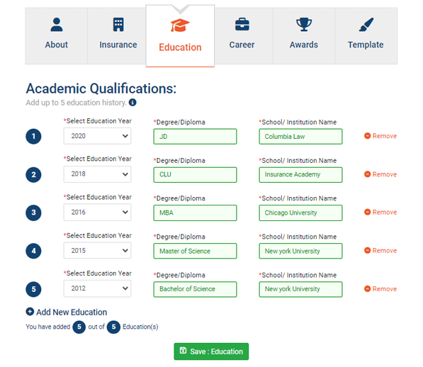 Manage Your Profile - Academic Qualifications